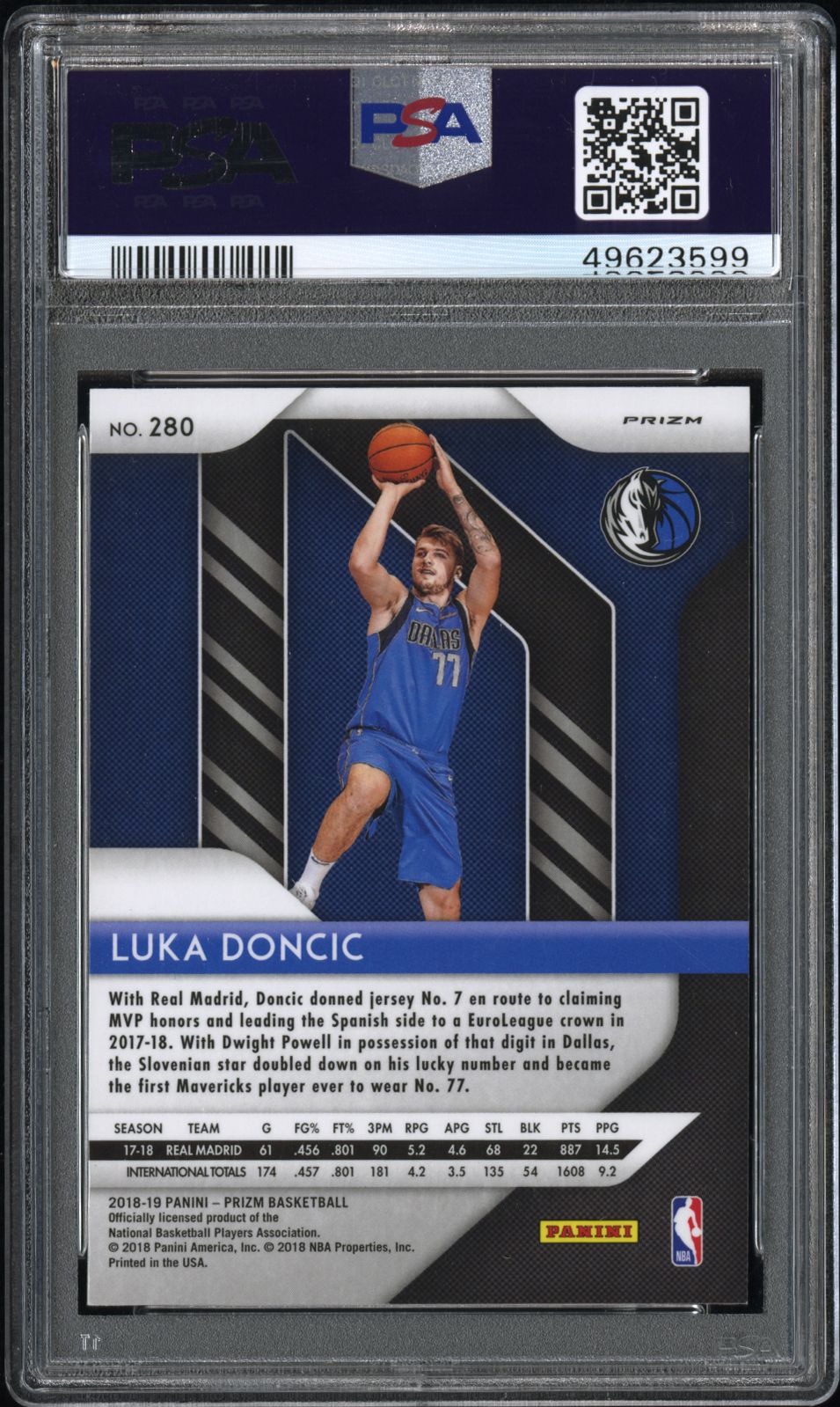 2018 Panini Prizm Luka Doncic #280 PSA 9