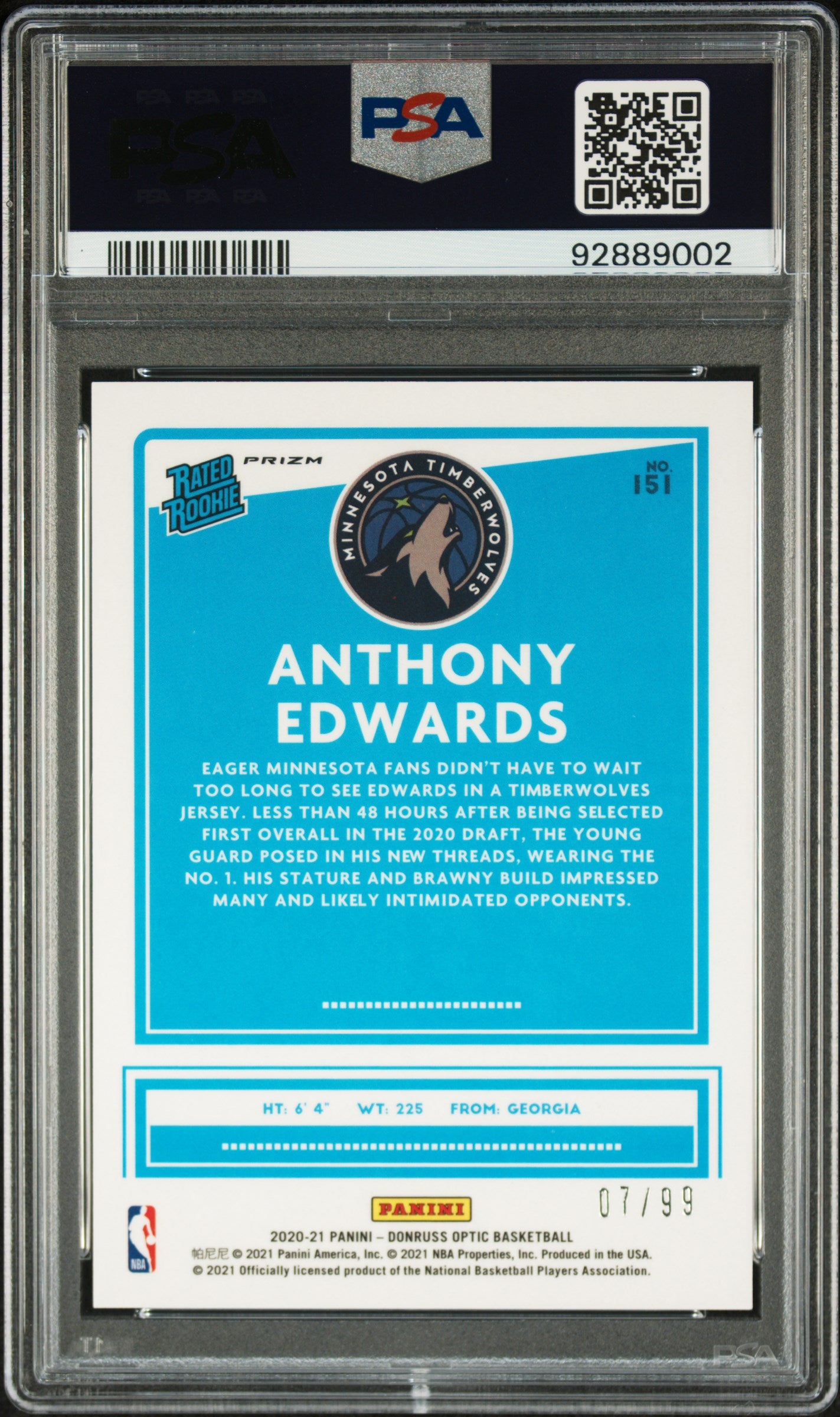 2020 Panini Donruss Optic Anthony Edwards #151 PSA 9